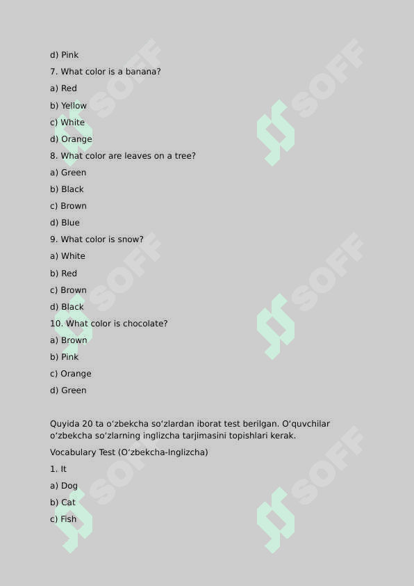 English test for beginners with answers 5