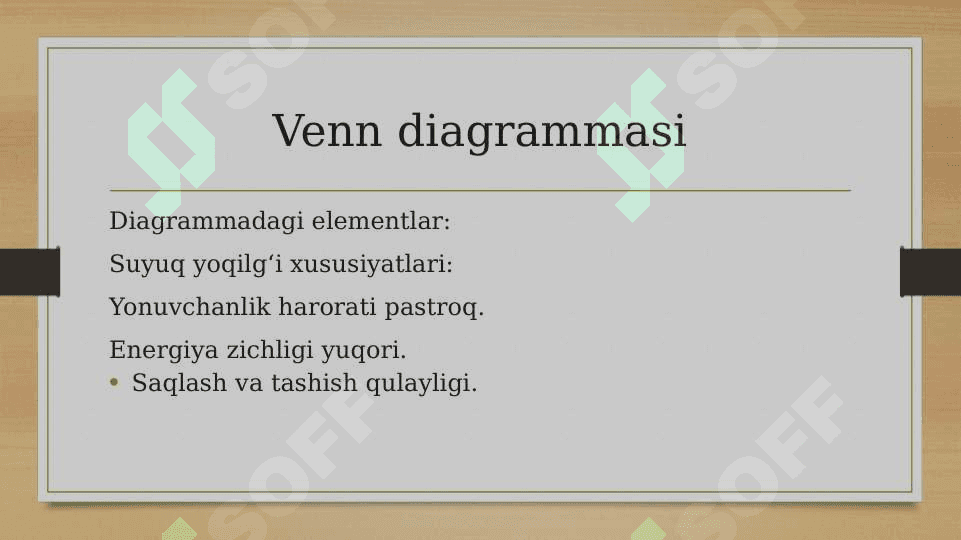 Mavzu:Suyug va gazsimon yogilg ‘ini yondirish taxlil gilish (Venn diagramma) 2