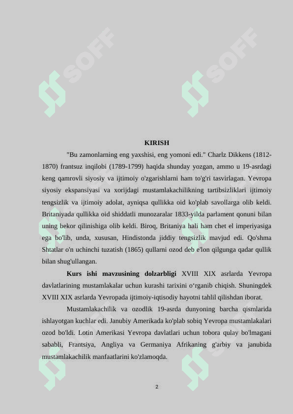 YEVROPA DAVLATLARINING MUSTAMLAKALAR UCHUN KURASHI (XVIII XIX ASRLAR). 2