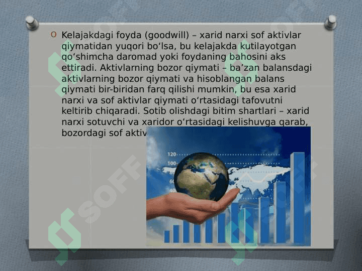 Investitsiya uchun xarid narxi va sotib olingan aniqlanadigan sof aktivlar qiymati. 4