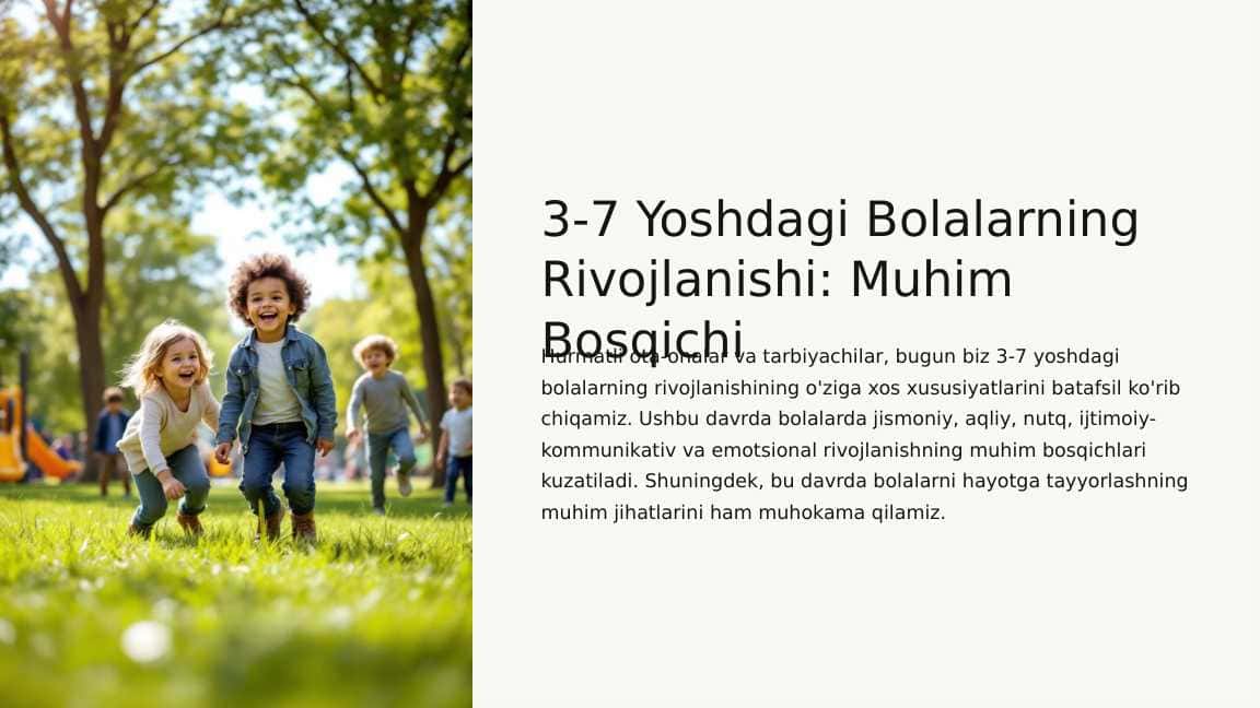 3-7 Yoshdagi Bolalarning Rivojlanishi: Muhim Bosqichi 1
