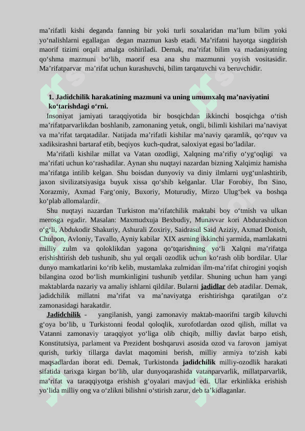 Jadidchilarning maʼrifatparvarlik  harakatlari va ularning xalq maʼnaviyatini yuksaltirishdagi oʻrni 3
