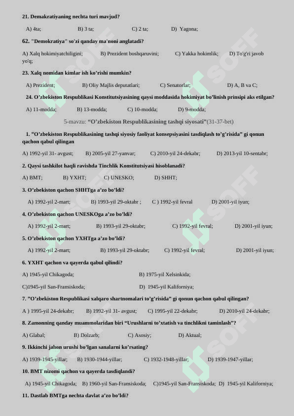 9-sinf Huquq Mavzulashtirilgan test. 6