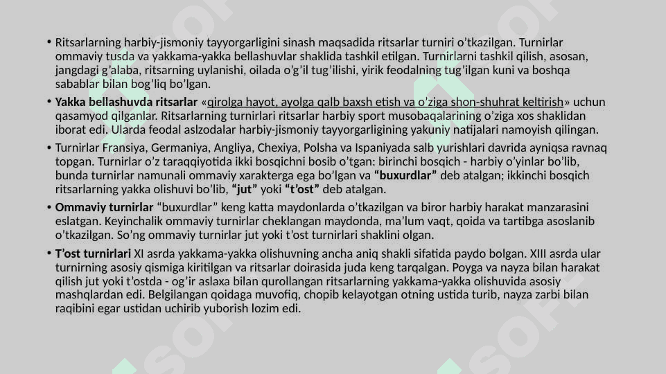 O’rta asrlarda jismoniy tarbiya va sport (V–XVII asrlar) 6