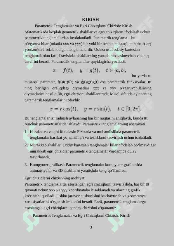 Parametrik tenglamalar bilan berilgan egri  chiziqlarni chizish 3