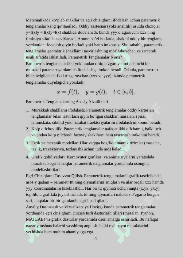 Parametrik tenglamalar bilan berilgan egri  chiziqlarni chizish 4