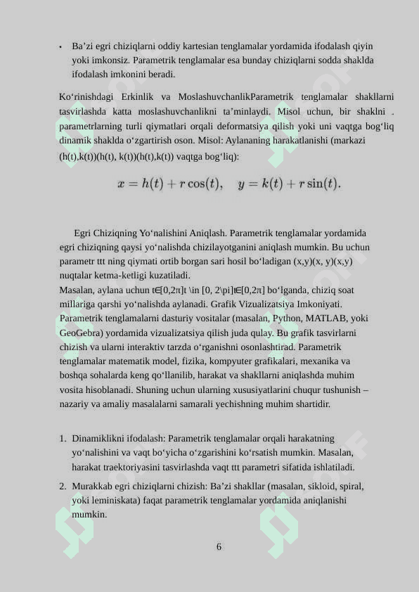 Parametrik tenglamalar bilan berilgan egri  chiziqlarni chizish 6