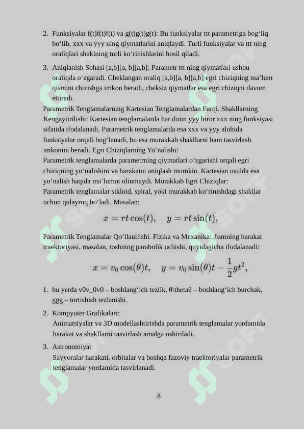 Parametrik tenglamalar bilan berilgan egri  chiziqlarni chizish 8