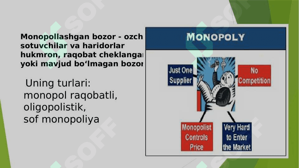 MAVZU: Raqobatlashmagan bozor sharoitida monopol narx belgilash va bozor hokimyati 6