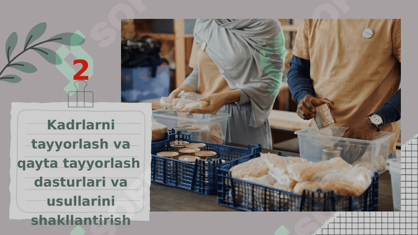 Raqamli qishloq xo’jaligiga mos keladigan infratuzilmani, shuningdek kadrlarni tayyorlash va qayta tayyorlash dasturlari va usullarini shakllantirish 1