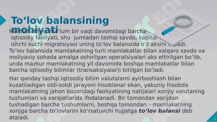 O'zbekiston Respublikasi to'lov balansi va uni belgilovchi omillar 3
