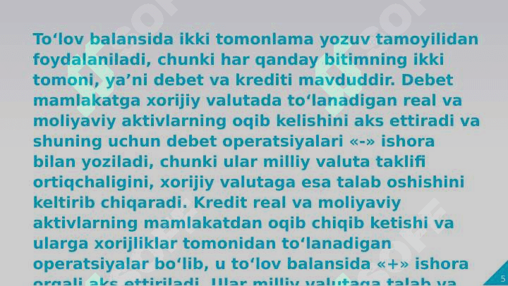 O'zbekiston Respublikasi to'lov balansi va uni belgilovchi omillar 5