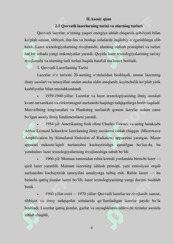 Quvvatli lazer nurlanishining qo’llanilishi 4