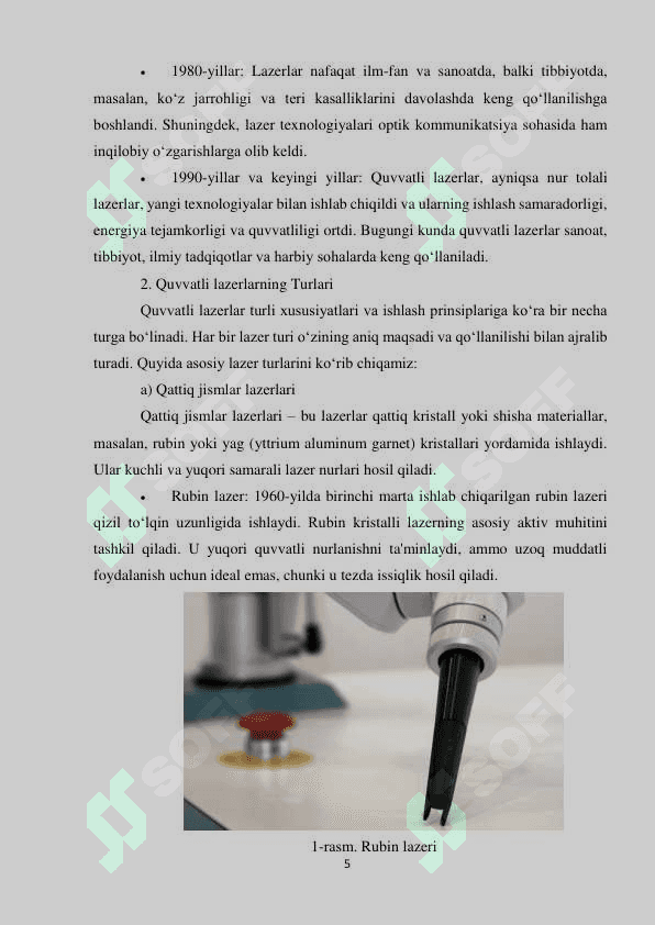 Quvvatli lazer nurlanishining qo’llanilishi 5