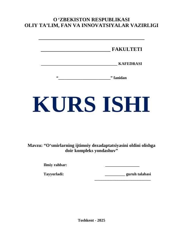 O‘smirlarning ijtimoiy dezadaptatsiyasini oldini olishga doir kompleks yondashuv 1