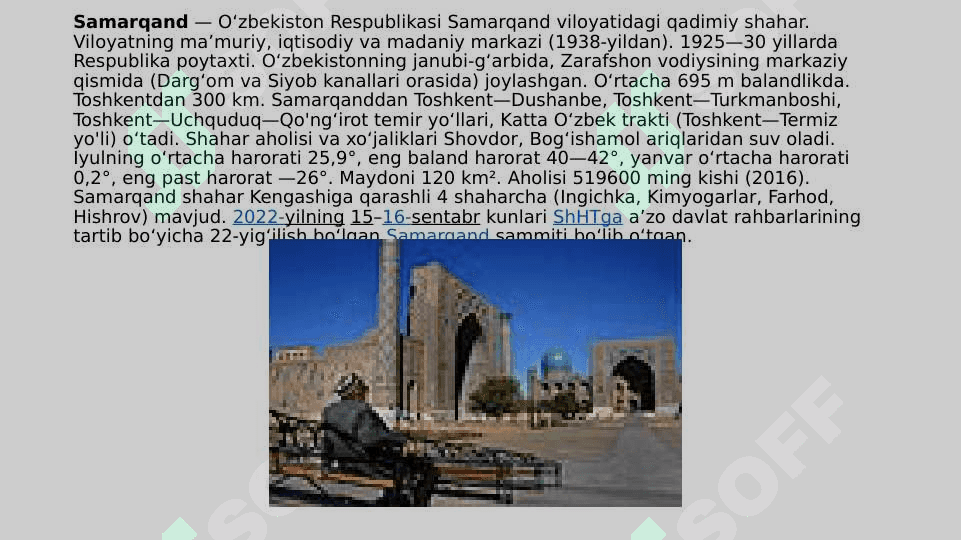 Mavzu: Samarqand shahrining tarixi, turistik obyektlarin 2