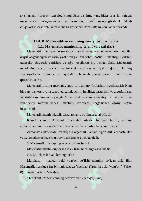 Matematik mantiq tushunchasi va mantiqiy amallar, ular ustida munosabatlar 5