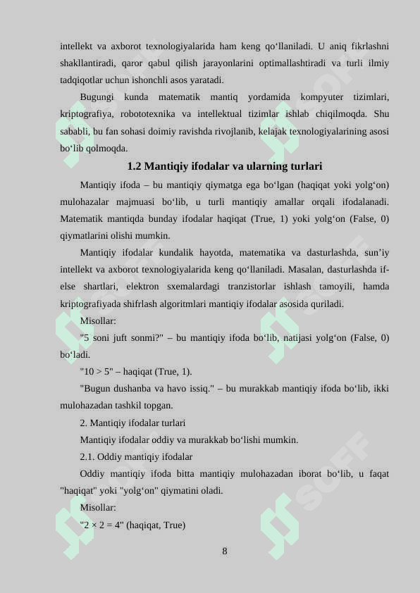 Matematik mantiq tushunchasi va mantiqiy amallar, ular ustida munosabatlar 8