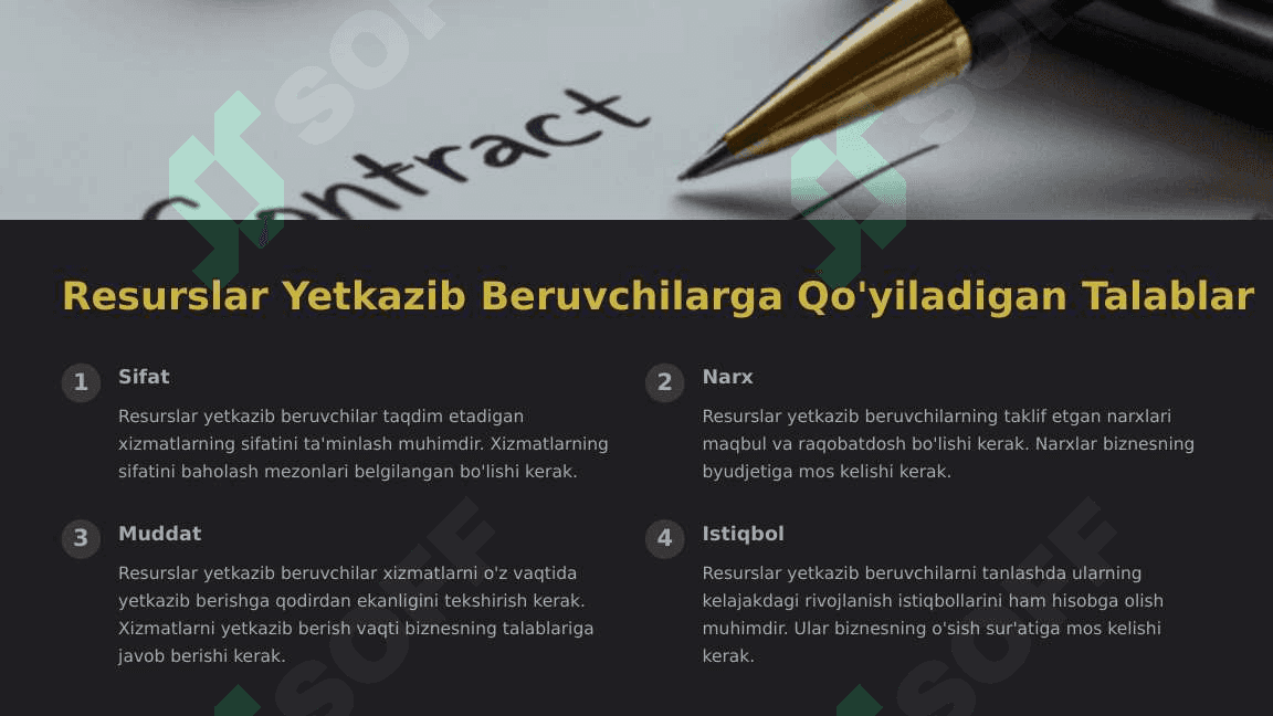 Resurslar yetkazib beruvchilarni tanlash 4