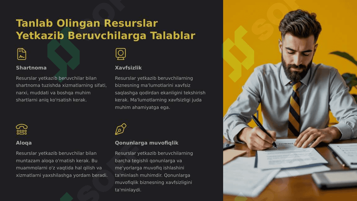 Resurslar yetkazib beruvchilarni tanlash 7