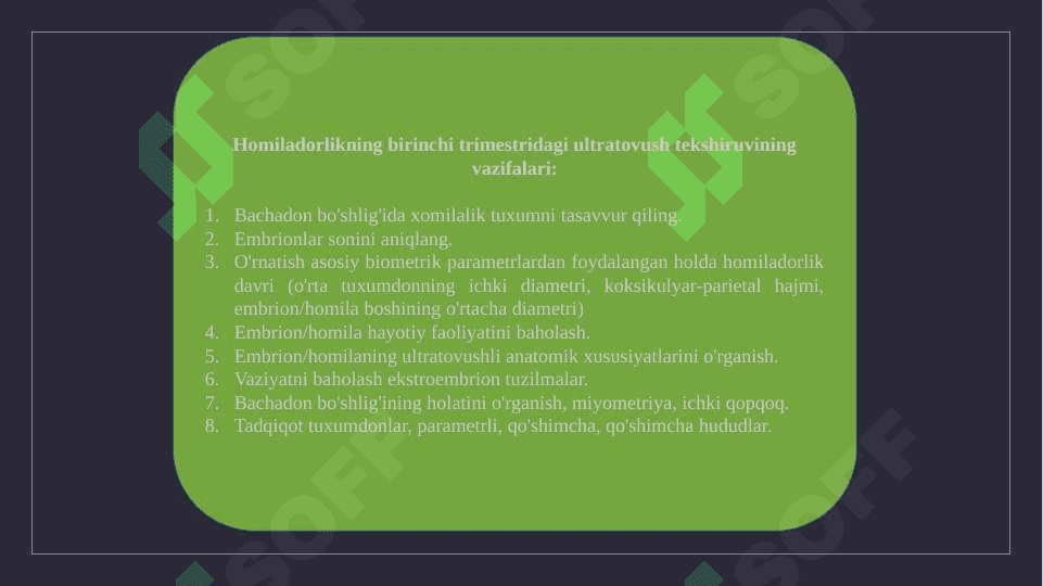 Ultratovush tadqiqot homiladorlikning birinchi trimestrida 3