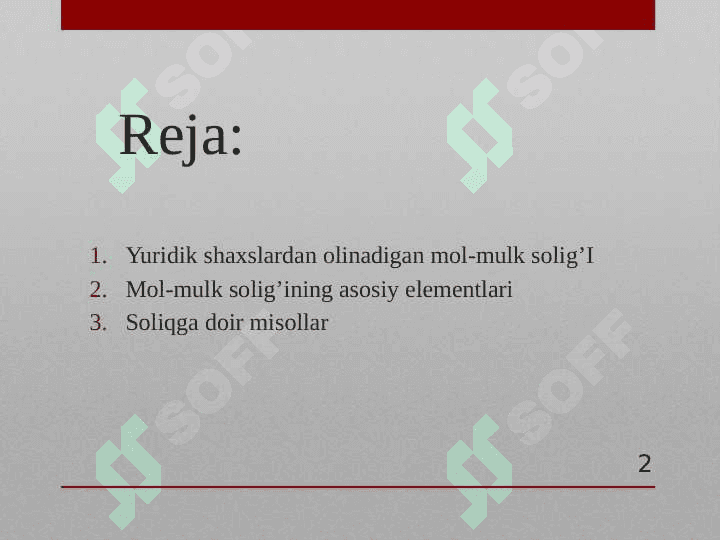 YURIDIK SHAXSLAR MULK SOLIG'I ELEMENTLARI. 2