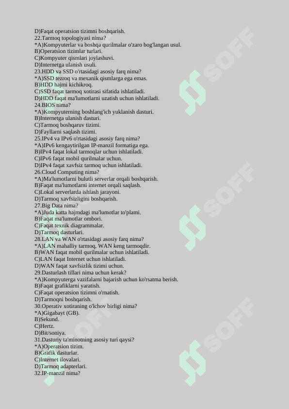 IT sohasidan testlar to'plami 3