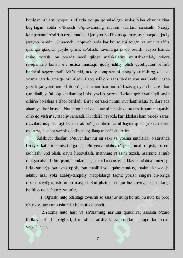 “AKADEMIK LITSEY ADABIYOT DARSLARIDA OG‘ZAKI VA YOZMA NUTQNI O‘STIRISH USULLARI” 8