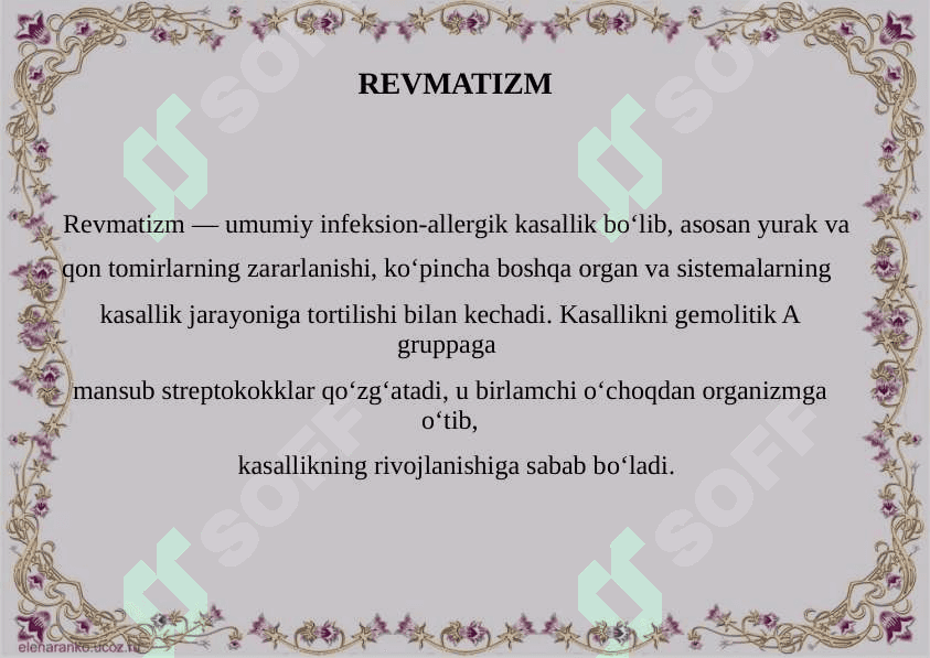 SOMATONEVROLOGIK SINDROMLAR REVMATIZM) 2