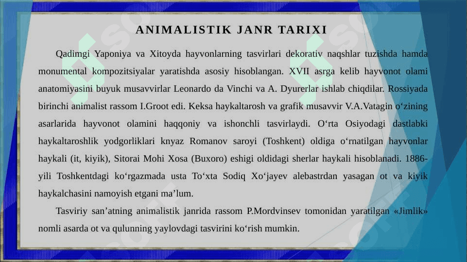 Tasviriy san’atda animalistik janr. Suhbat va amaliy ish 4