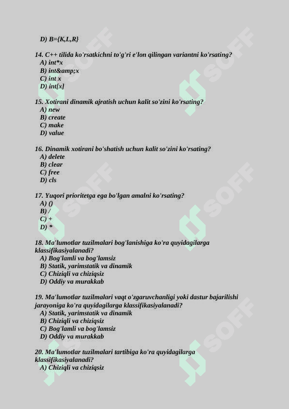 Ma'lumotlar tuzilmasi va Algoritmlash fanidan yakuniy baza savollari 2-kurs TATU. 3