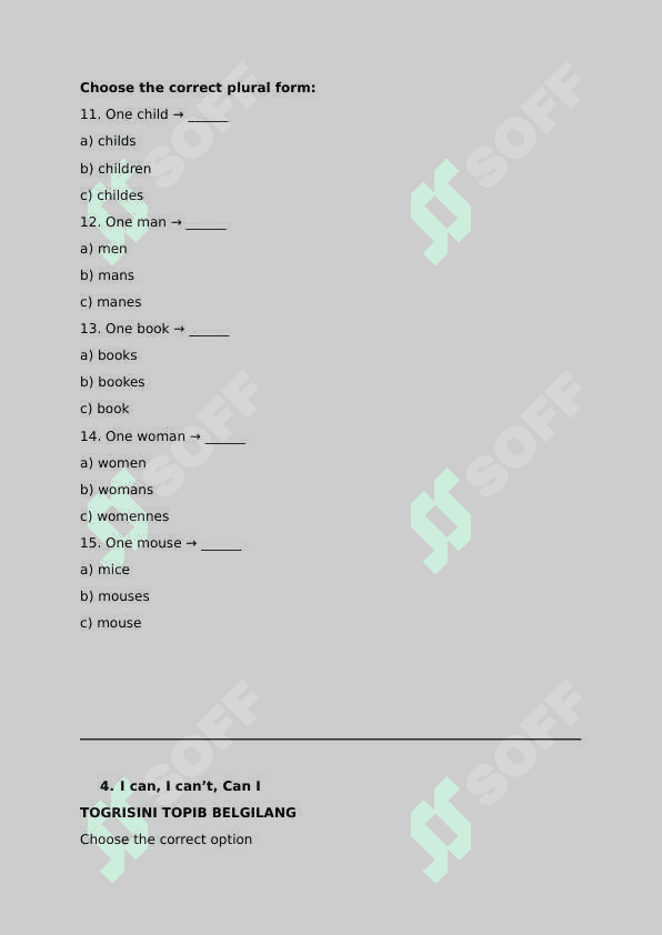 English beginners Test With answers 3