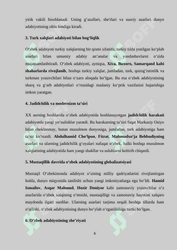 O’ZBEK ADABIYOTINING JAXON ADABIYOTI RIVOJIGA TA’SIRI 8