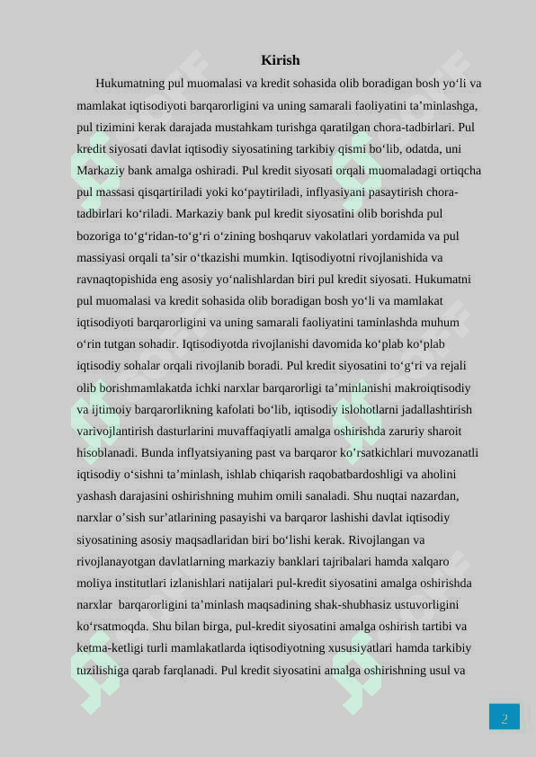 Pul-kredit va budjet-soliq siyosatining to‘lov balansiga ta’siri 2
