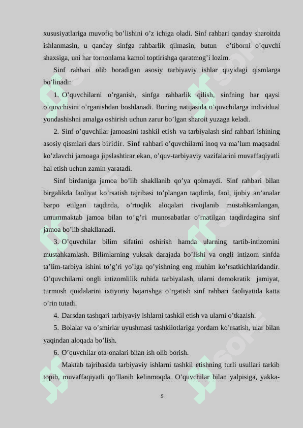 Maktabdagi tarbiyaviy ishlar tizimida sinf rahbarining faoliyatini tashkil etish metodikasi 5