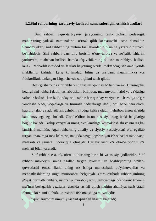 Maktabdagi tarbiyaviy ishlar tizimida sinf rahbarining faoliyatini tashkil etish metodikasi 8