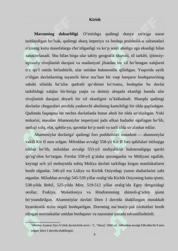 O'rta Osiyo xalqlari Ahamoniylar davlati tarkibida(mil. avv VI-IV asrlar). 3