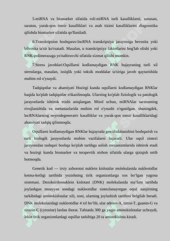 OQSILLARNI KODLAMAYDIGAN RNK LAR VA ULARNING GEN IFODALANISHIDAGI ROʻLI 4