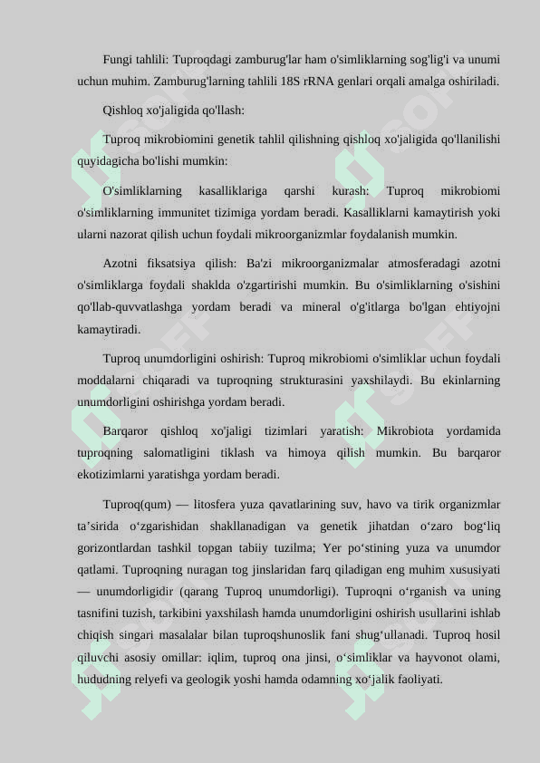 TUPROQ MIKROBIOMINI GENETIK TAHLIL QILISH VA QISHLOQ XÔJALIGIDA QÔLLASH 3