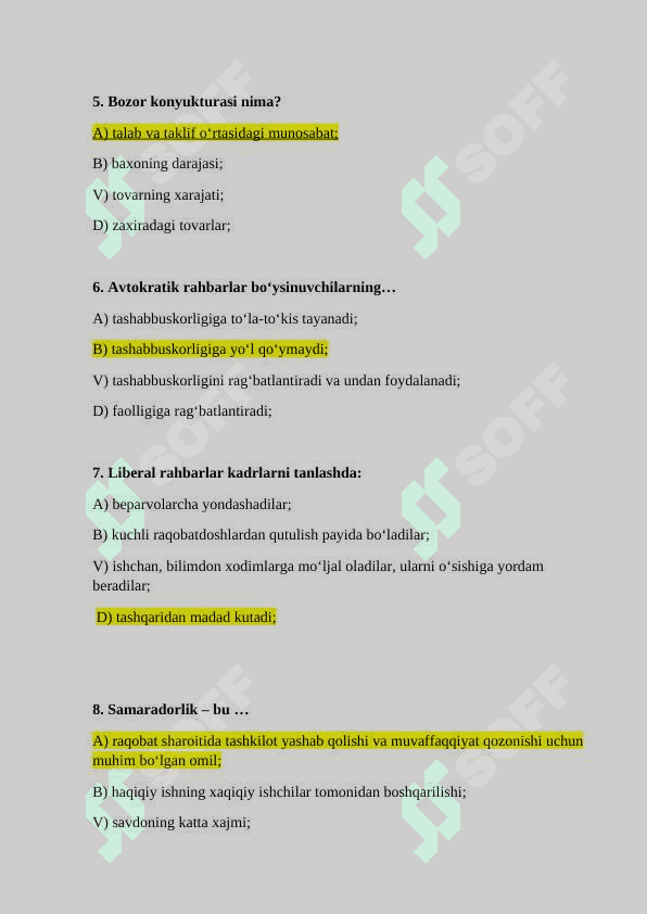 Menejment 3 qism test savol javoblar 2