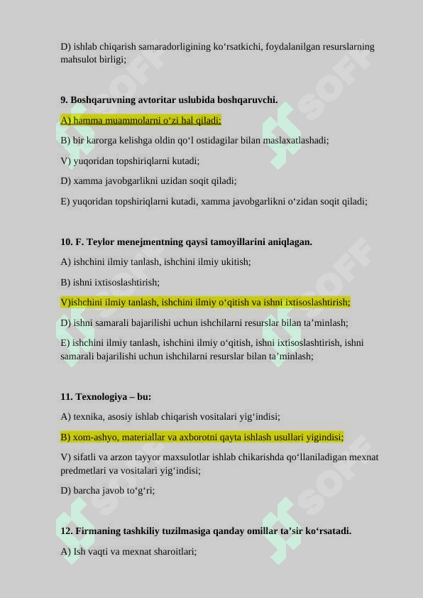 Menejment 3 qism test savol javoblar 3