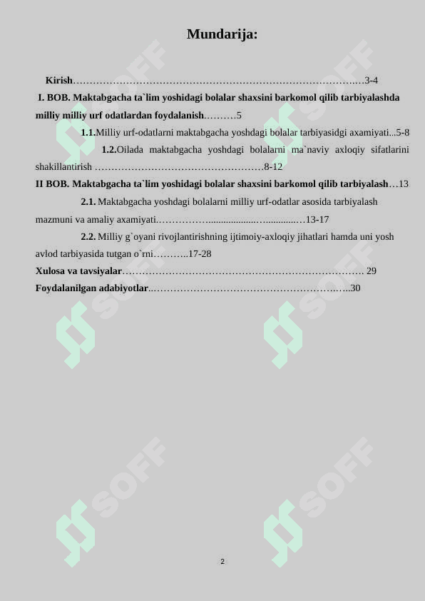 Maktabgacha ta`lim yoshidagi bolalar shaxsini barkomol qilib tarbiyalashda milliy  urf odatlardan foydalanish. 2