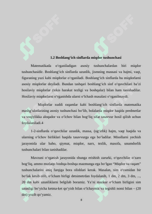 BOSHLANG'ICH SINFLARDA MIQDOR TUSHUNCHASINI O'RGATISH METODIKASI 8