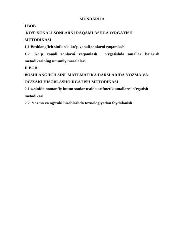 KO'P XONALI SONLARNI RAQAMLASHGA O'RGATISH METODIKASI 1