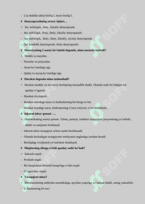 Falsafa + Dinshunoslik test javoblari bilan 8