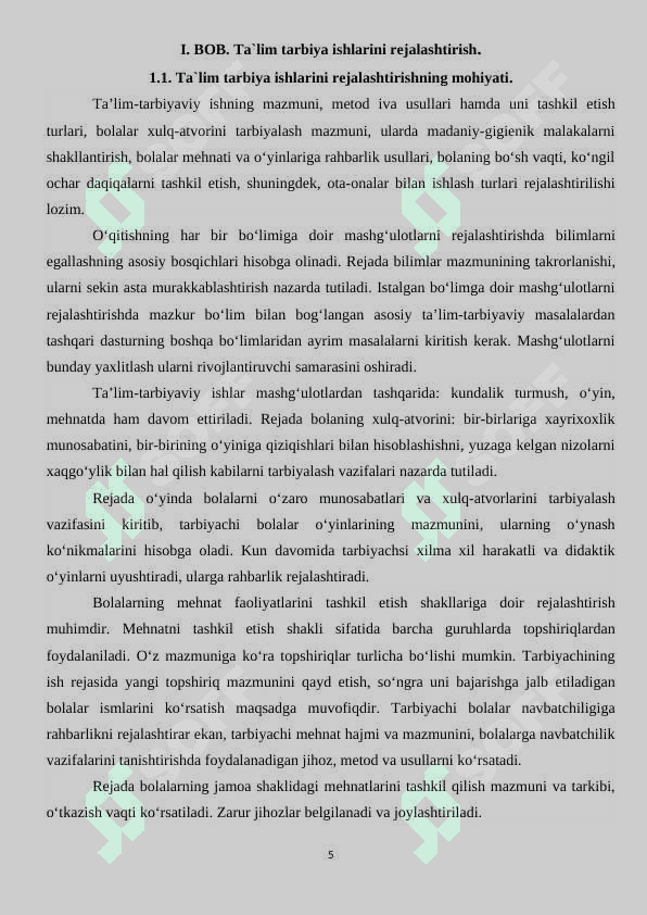 Ta`lim tarbiya ishlarini rejalashtirish. 5