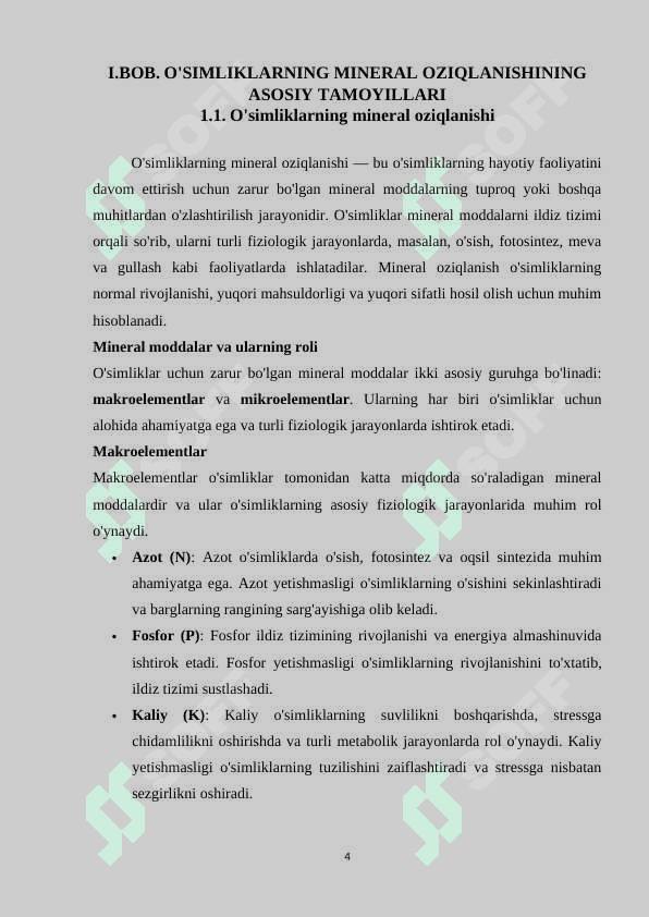 O`simliklarning mineral oziqlanishi 4