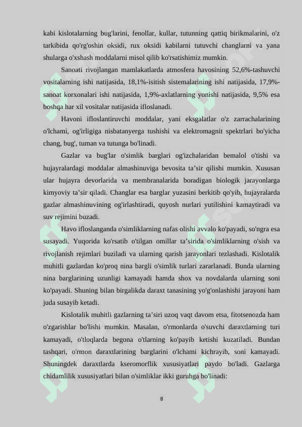O`simliklarning gazlarga chidamliligi 8