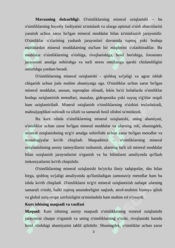 O`simliklarning mineral oziqlanishi 2