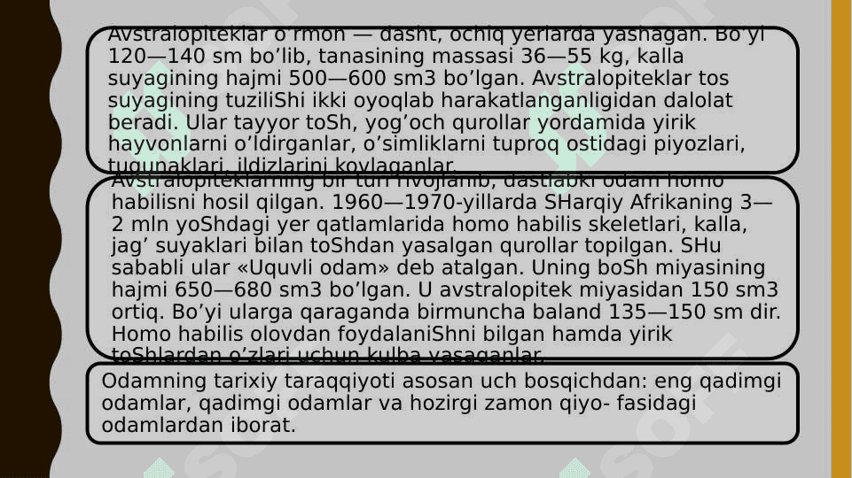 Odamning paydo bo’liShi. Odam evolyutsiyasining asosiy bosqichlari. 7